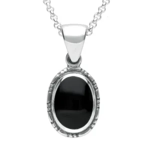Sterling Silver Whitby Jet Oval Rope Edge Pendant