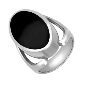 Sterling Silver Whitby Jet Oval Split Shoulder Ring