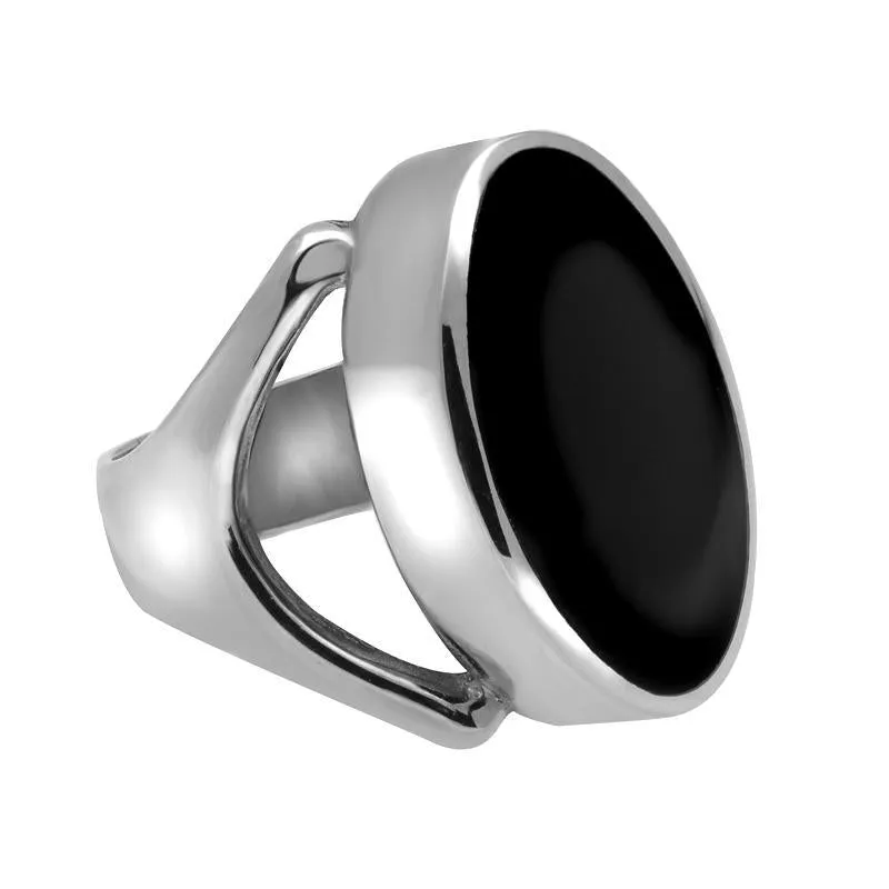 Sterling Silver Whitby Jet Oval Split Shoulder Ring