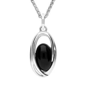 Sterling Silver Whitby Jet Oval Swirl Necklace