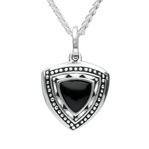 Sterling Silver Whitby Jet Oxidised Triangle Shield Necklace