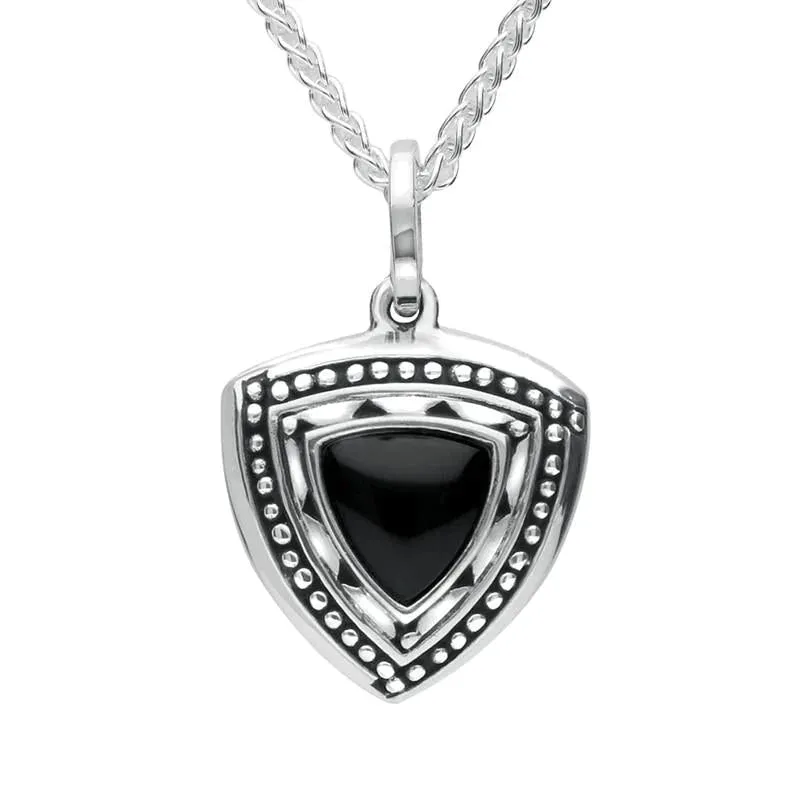 Sterling Silver Whitby Jet Oxidised Triangle Shield Necklace