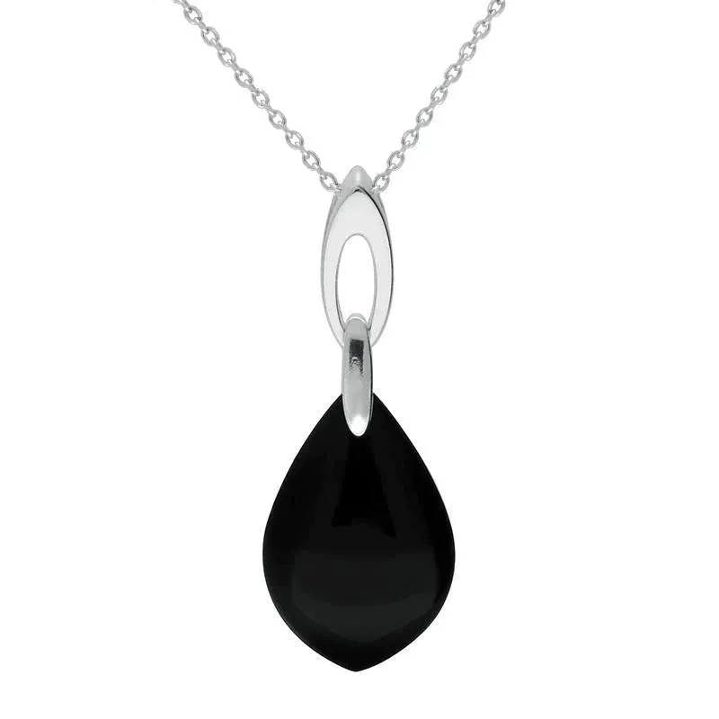Sterling Silver Whitby Jet Pear Stone Open Bale Necklace