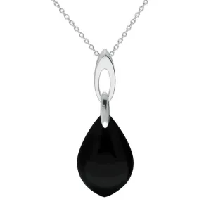 Sterling Silver Whitby Jet Pear Stone Open Bale Necklace