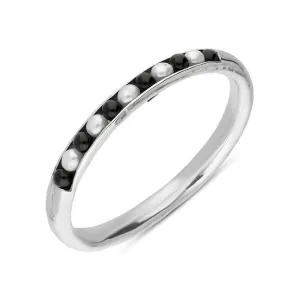 Sterling Silver Whitby Jet Pearl 11 Bead Bangle D