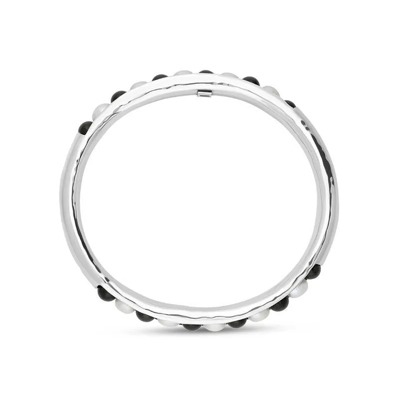 Sterling Silver Whitby Jet Pearl 11 Bead Bangle D