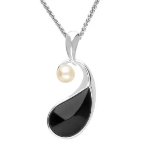 Sterling Silver Whitby Jet Pearl Open Twist Necklace