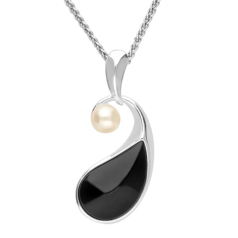 Sterling Silver Whitby Jet Pearl Open Twist Necklace