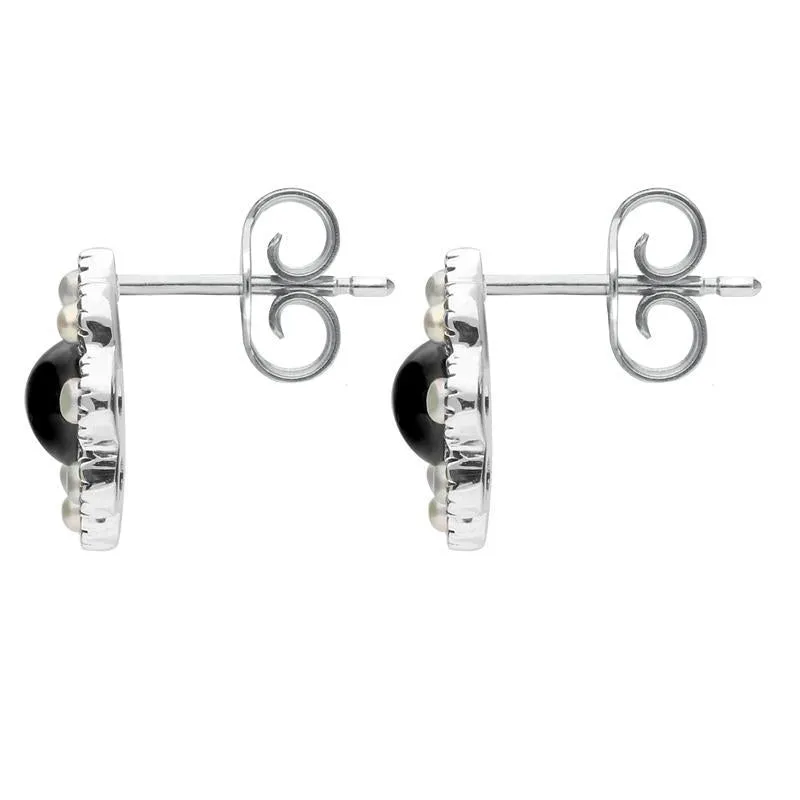 Sterling Silver Whitby Jet Pearl Round Edge Bead Stud Earrings