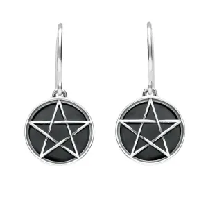 Sterling Silver Whitby Jet Pentagram Drop Earrings