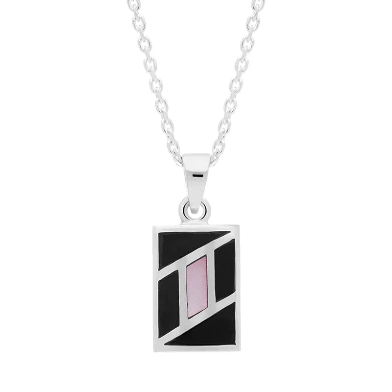 Sterling Silver Whitby Jet Pink Mother of Pearl Oblong Necklace D