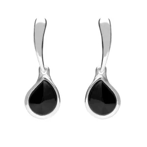 Sterling Silver Whitby Jet Plain Top Pear Drop Earrings