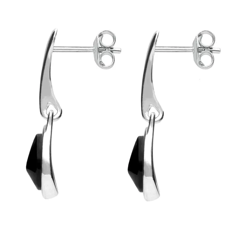 Sterling Silver Whitby Jet Plain Top Pear Drop Earrings