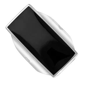Sterling Silver Whitby Jet Queen's Jubilee Hallmark Large Oblong Ring D