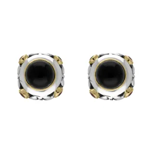 Sterling Silver Whitby Jet Rhodolite Omega Clip Earrings D