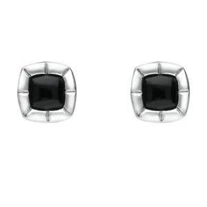 Sterling Silver Whitby Jet Ridged Cushion Stud Earrings