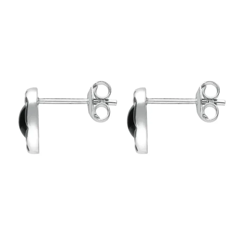 Sterling Silver Whitby Jet Ridged Cushion Stud Earrings
