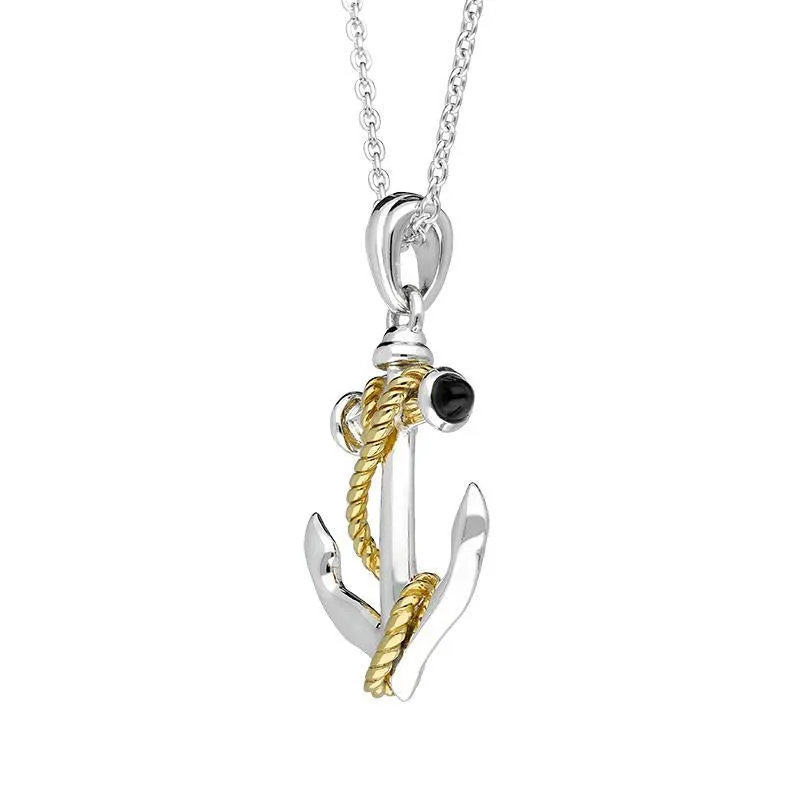 Sterling Silver Whitby Jet Rope Anchor Necklace