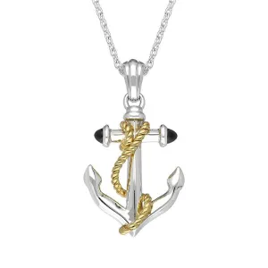 Sterling Silver Whitby Jet Rope Anchor Necklace