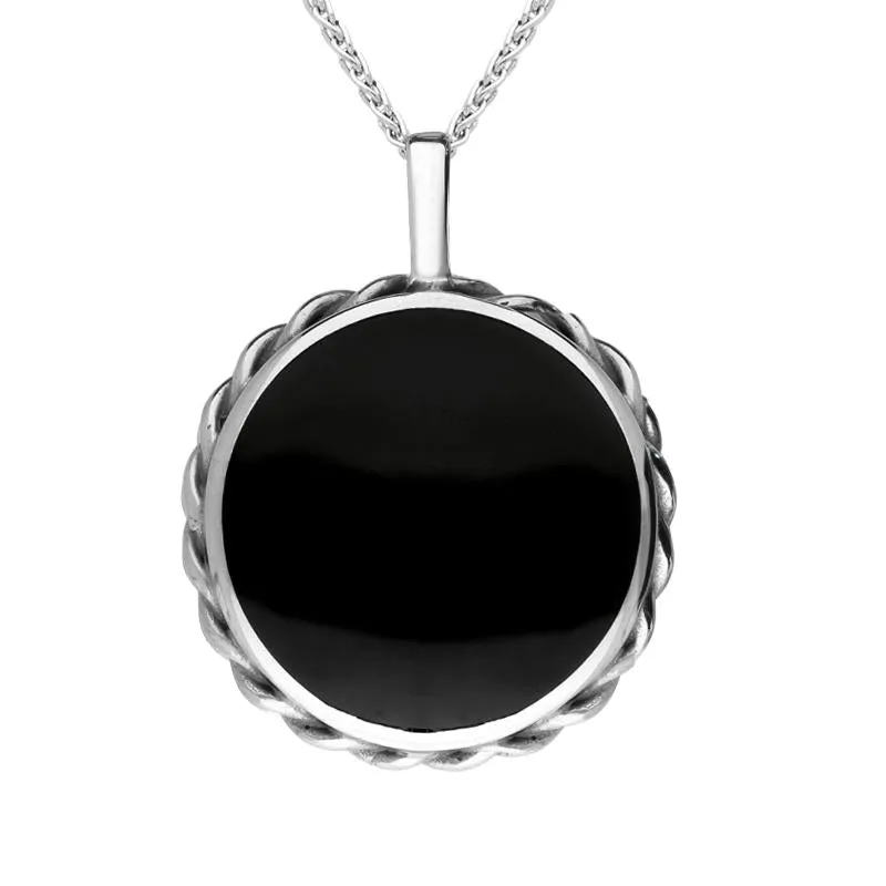 Sterling Silver Whitby Jet Rope Edge Anchor Necklace