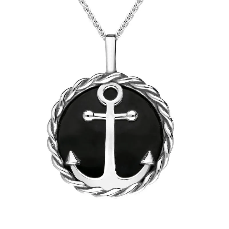 Sterling Silver Whitby Jet Rope Edge Anchor Necklace