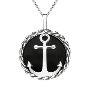 Sterling Silver Whitby Jet Rope Edge Anchor Necklace