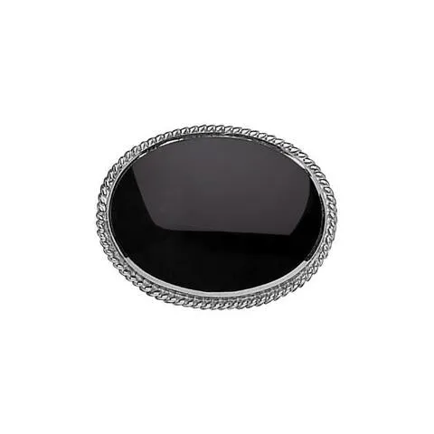 Sterling Silver Whitby Jet Rope Edge Brooch