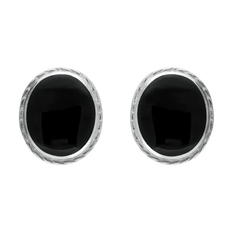 Sterling Silver Whitby Jet Rope Edge Oval Stud Earrings