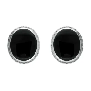 Sterling Silver Whitby Jet Rope Edge Oval Stud Earrings