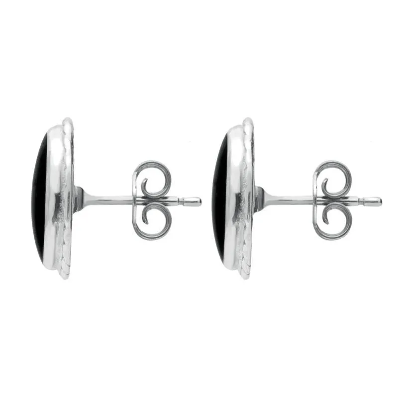 Sterling Silver Whitby Jet Rope Edge Oval Stud Earrings