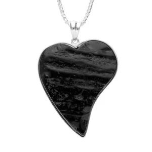 Sterling Silver Whitby Jet Rough Cut Heart Necklace