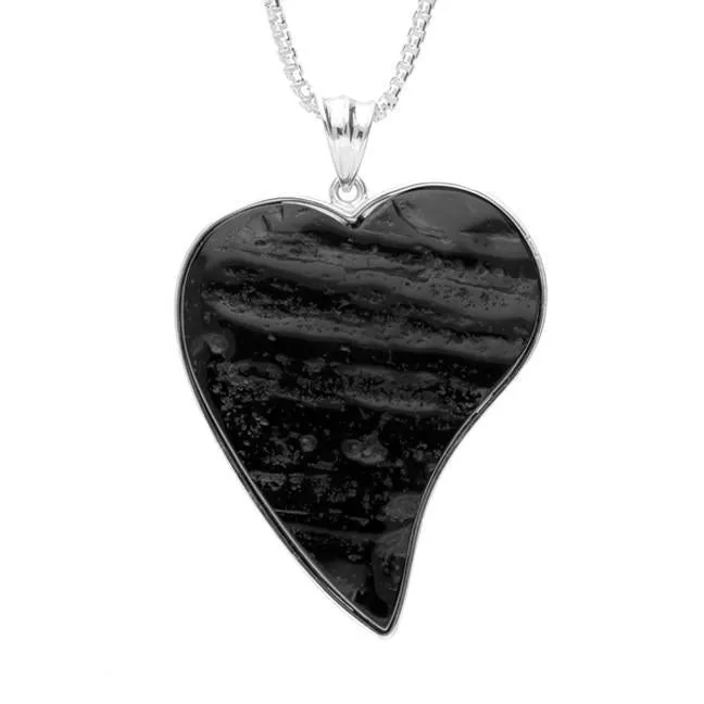 Sterling Silver Whitby Jet Rough Cut Heart Necklace
