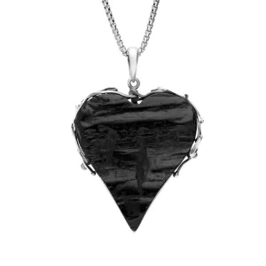 Sterling Silver Whitby Jet Rough Cut Heart Vine Swirl Necklace