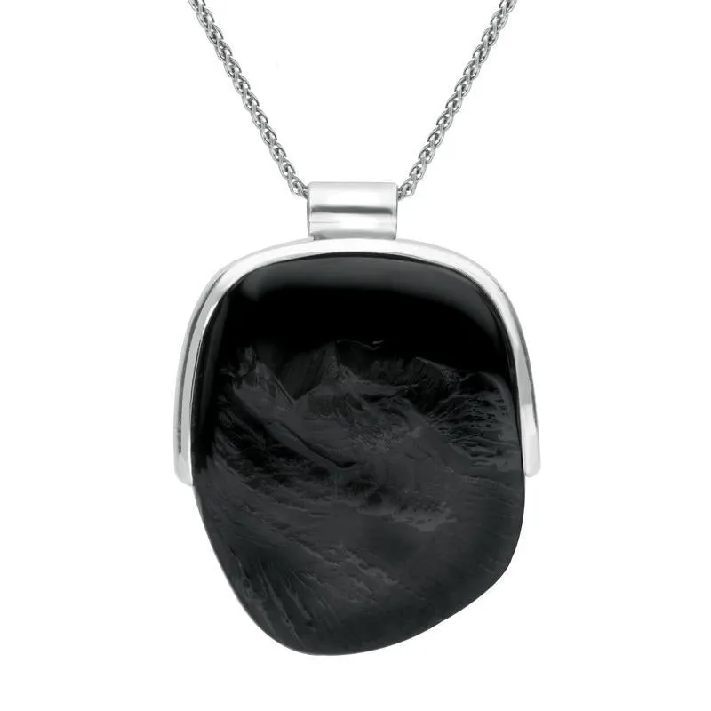 Sterling Silver Whitby Jet Rough Oval Necklace