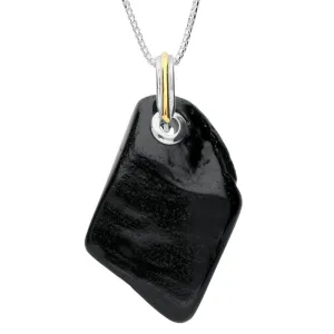 Sterling Silver Whitby Jet Rough Polished Gold Plated Bail Necklace