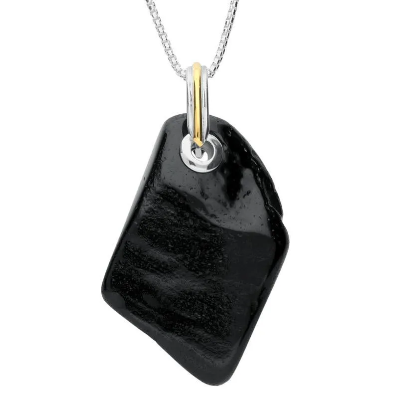 Sterling Silver Whitby Jet Rough Polished Gold Plated Bail Necklace