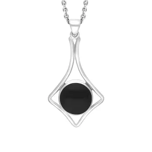 Sterling Silver Whitby Jet Round Open Edge Necklace D