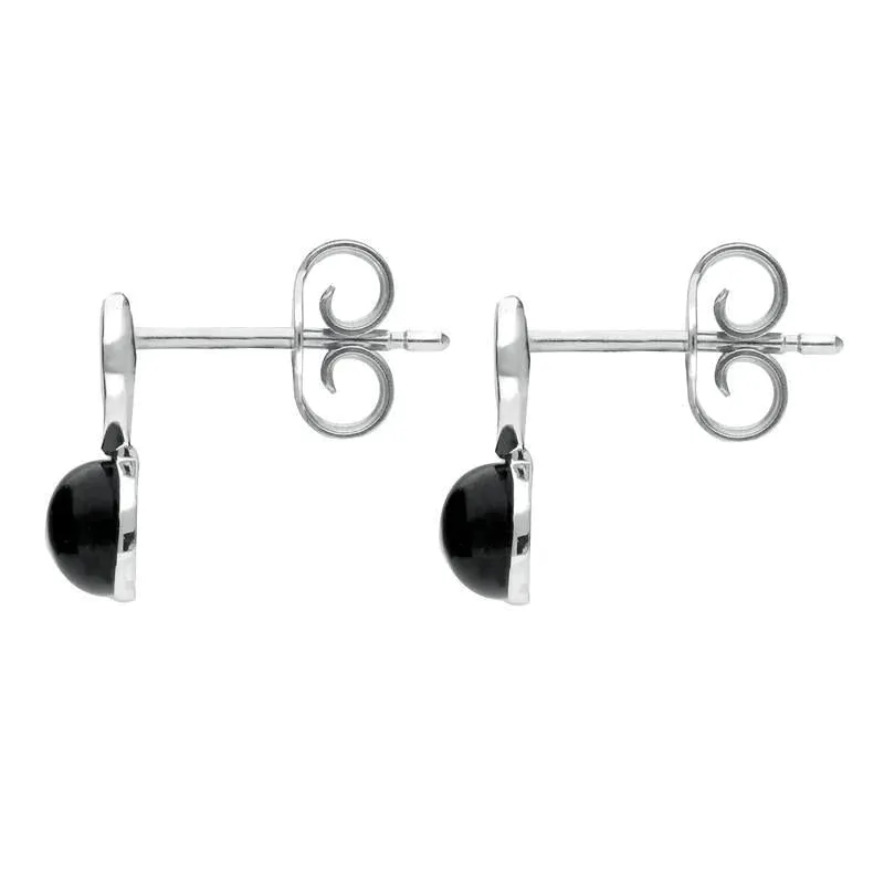 Sterling Silver Whitby Jet Round Pear Stud Earrings