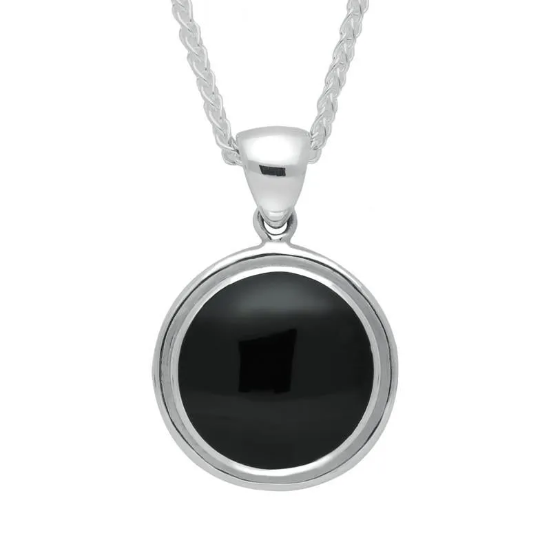 Sterling Silver Whitby Jet Round Ribbed Necklace