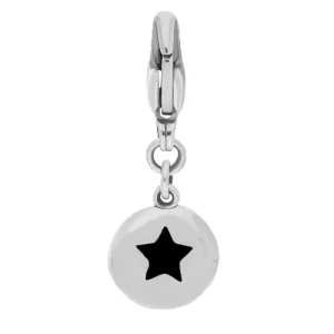 Sterling Silver Whitby Jet Round Shaped Star Clip Charm