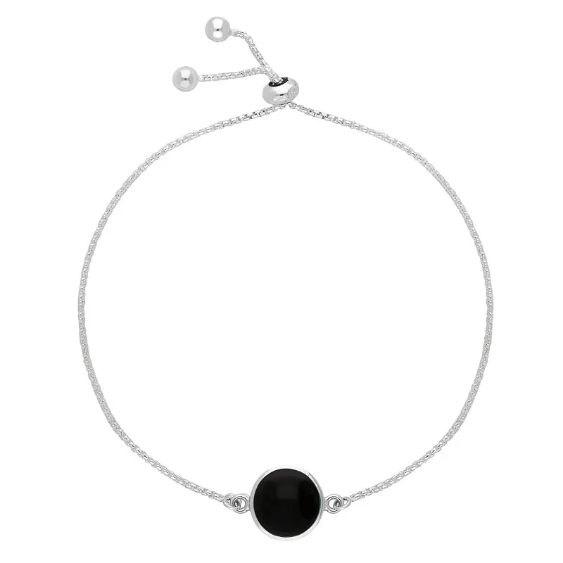 Sterling Silver Whitby Jet Round Stone Adjustable Chain Bracelet