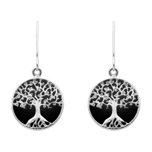 Sterling Silver Whitby Jet Round Tree Drop Earrings