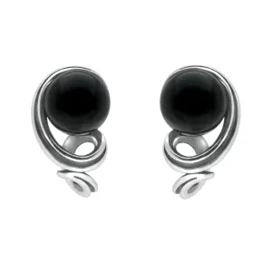 Sterling Silver Whitby Jet Round Twist Stud Earrings