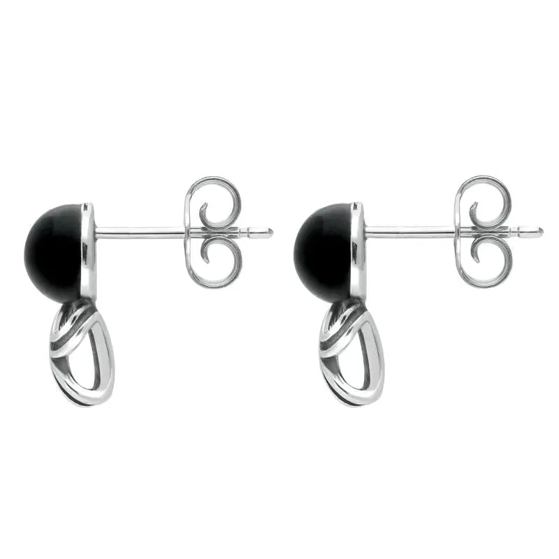 Sterling Silver Whitby Jet Round Twist Stud Earrings