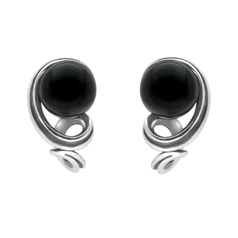 Sterling Silver Whitby Jet Round Twist Stud Earrings