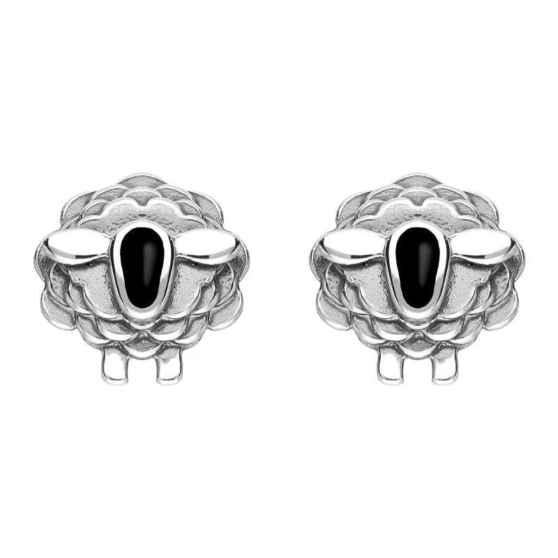 Sterling Silver Whitby Jet Sheep Stud Earrings