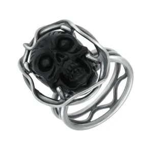 Sterling Silver Whitby Jet Skull Branch Surround Ring