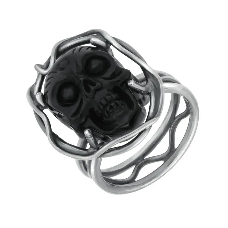 Sterling Silver Whitby Jet Skull Branch Surround Ring