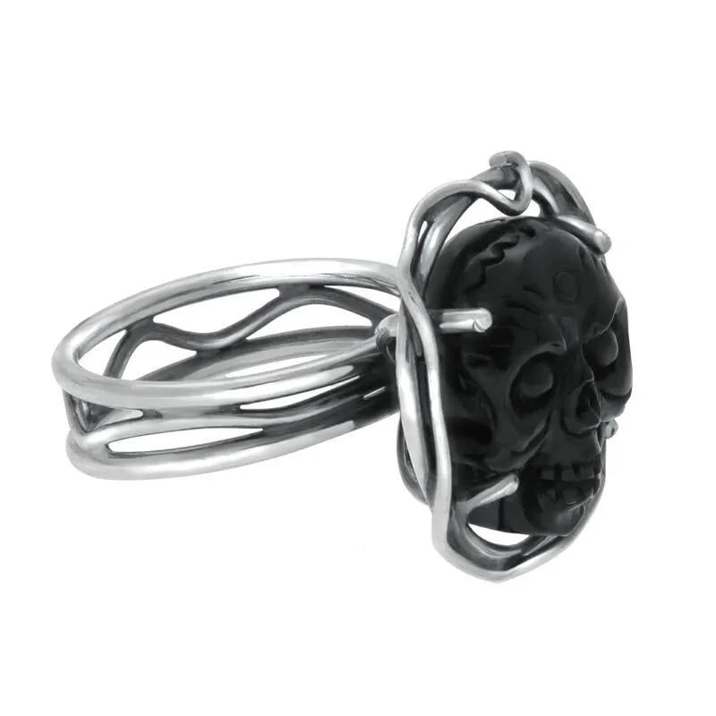 Sterling Silver Whitby Jet Skull Branch Surround Ring