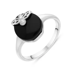 Sterling Silver Whitby Jet Small Bee Ring